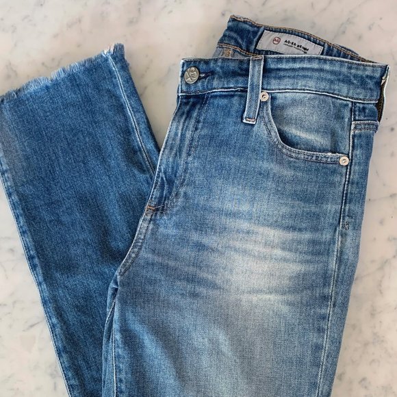 SOLD: AG Mari High-Rise Straight Jean Raw Hem, 28R - Picture 1 of 4